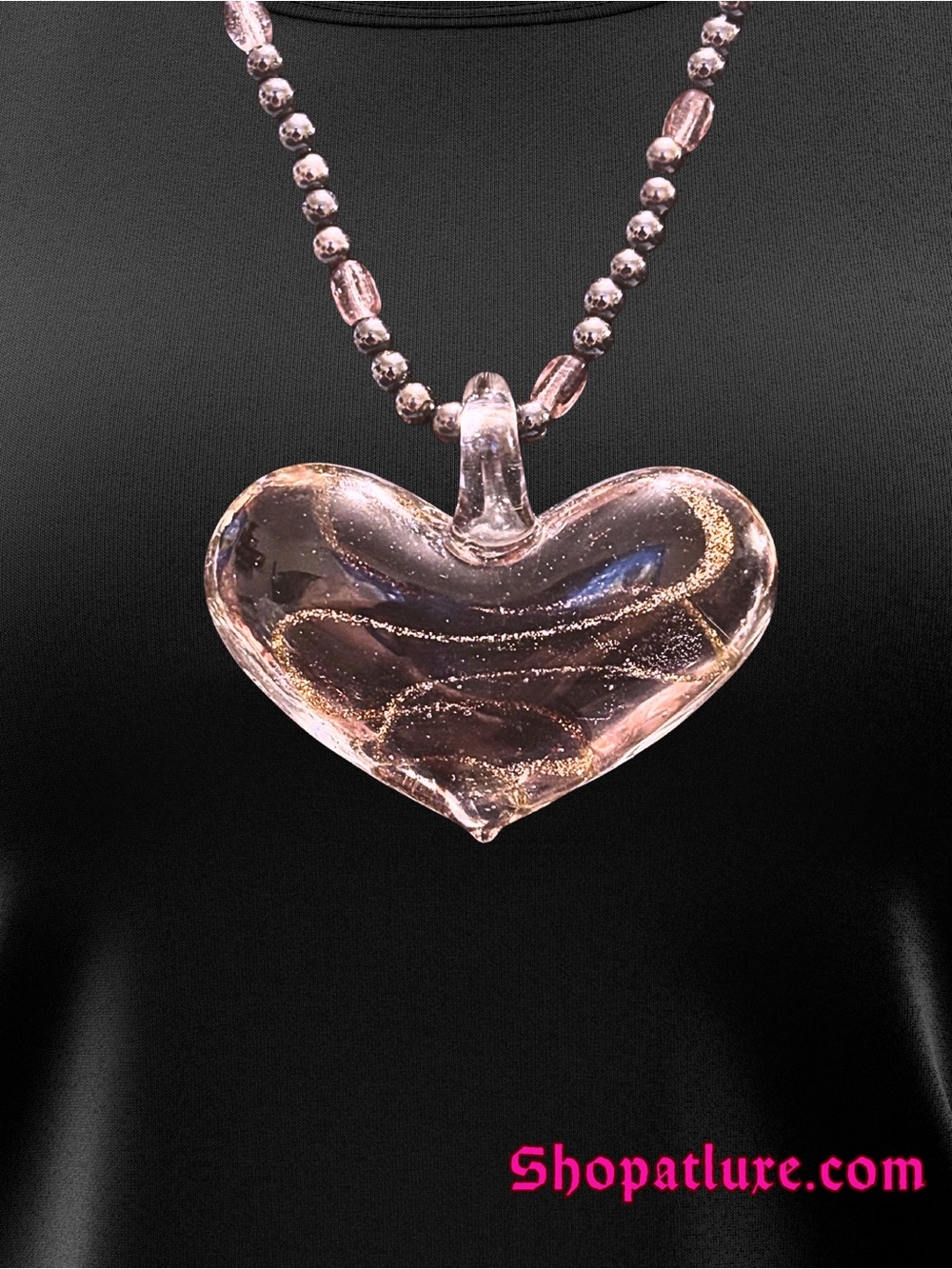 Glass Heart Pendant Hand Beaded Necklace - Women Jewelry